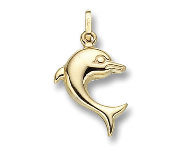 9ct Yellow Gold Hollow Dolphin Charm Pendant Hallmarked - Real 9K Gold