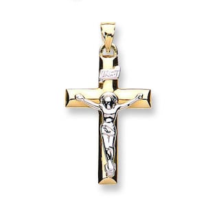 9K Bi Colour Gold Hollow Jesus Crucifix Cross Pendant 30x20mm - Real 9K Gold