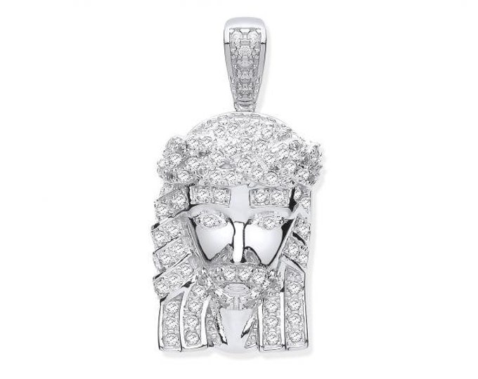 Small Jesus Head 2.5cm Micro Pave Cz Pendant 925 Sterling Silver