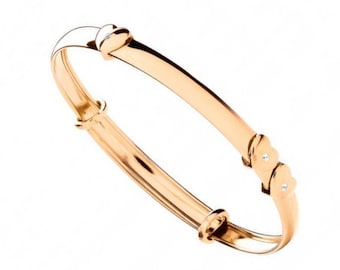 Child's 9ct Yellow Gold & Cz Expandable Floating Heart Baby Bangle Hallmarked - Real 9K Gold