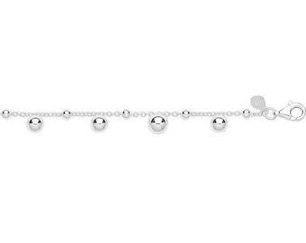 Ladies Modern 925 Sterling Silver 7" Multi Beaded Charm Bracelet