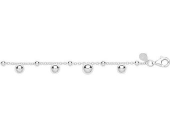 Ladies Modern 925 Sterling Silver 7" Multi Beaded Charm Bracelet