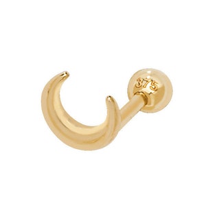 9ct Yellow Gold Half Moon Helix Cartilage 6mm Bar Single Stud Screw Back Earring - Real 9K Gold