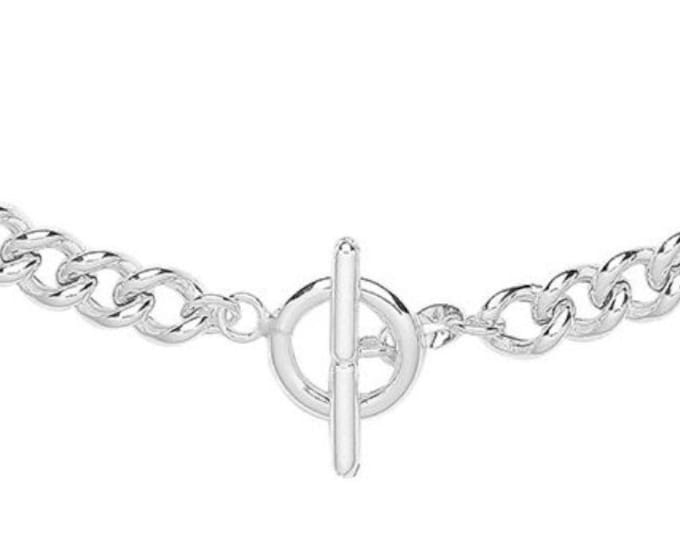 Ladies 925 Sterling Silver 7.5" Albert Chain T Bar Bracelet
