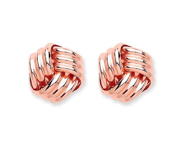 9ct Rose Gold Twisted Ribbon Square Knot Stud Earrings 5mm 7mm - Real 9K Gold