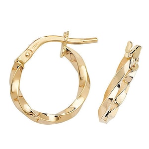 9ct Yellow Gold Plain Polished 1.4mm Twisted Tube Hoop Earrings 8mm 10mm 15mm 20mm 25mm 30mm 40mm 50mm - Real 9K Gold
