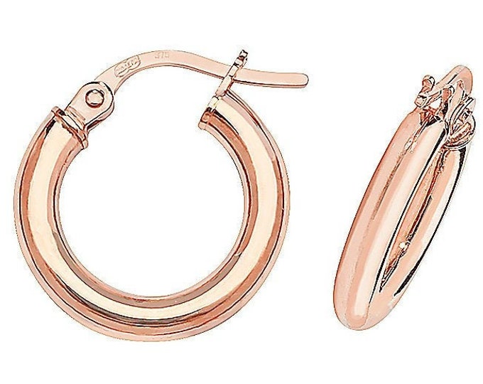 9ct Rose Gold 2mm Diameter Tube Plain Hoop Earrings 10mm 15mm 20mm 30mm - Real 9K Gold