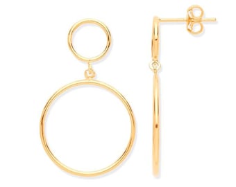 9ct Yellow Gold 2.7cm Double Eternity Circle Link Drop Earrings - Real 9K Gold