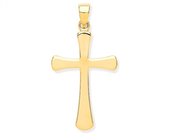 Modern 9ct Yellow Gold 3cm Plain Polished Flat Cross Pendant - Real 9K Gold