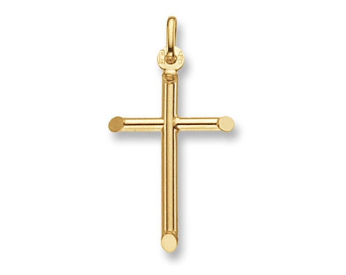 9ct Yellow Gold Hollow Lightweight 2.5cm H  Plain Cross Tube Pendant