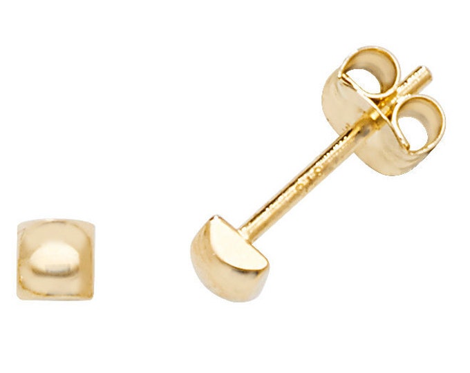 Pair of 9ct Yellow Gold Plain Polished 2.5mm Square Domed Button Stud Earrings - Real 9K Gold