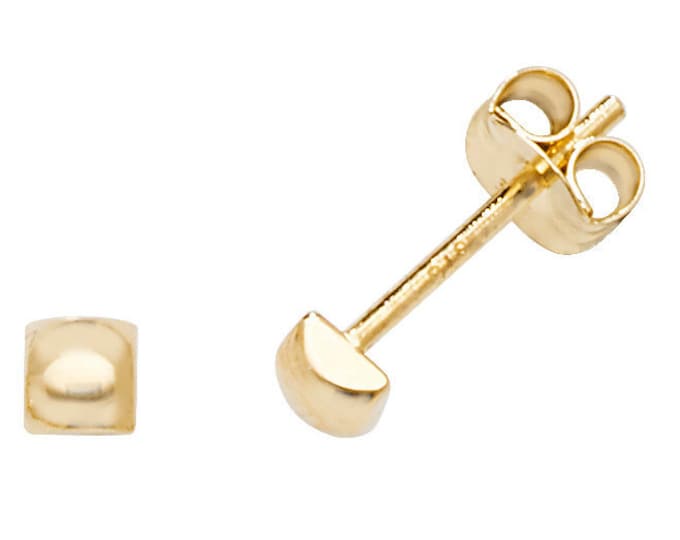 Pair of 9ct Yellow Gold Plain Polished 2.5mm Square Domed Button Stud Earrings - Real 9K Gold