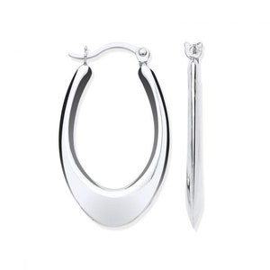 9ct White Gold 2.5cm Drop Plain Polished Oval Creole Hoop Earrings - Real 9K Gold