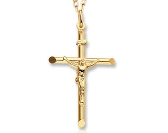 9ct Yellow Gold Large 4.5cm INRI Crucifix Cross Pendant Hallmarked - Real 9K Gold