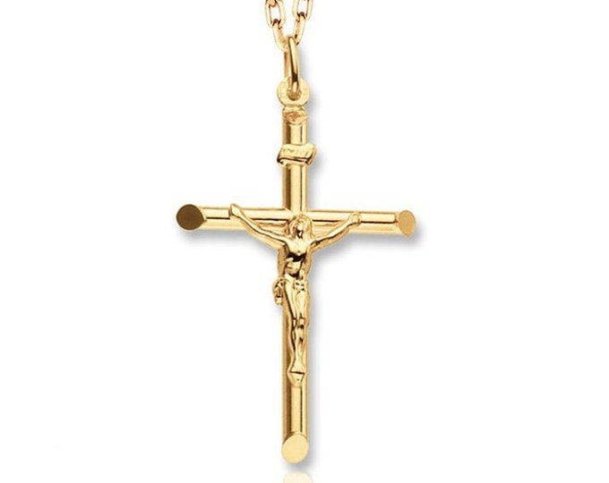 9ct Yellow Gold Large 4.5cm INRI Crucifix Cross Pendant Hallmarked - Real 9K Gold