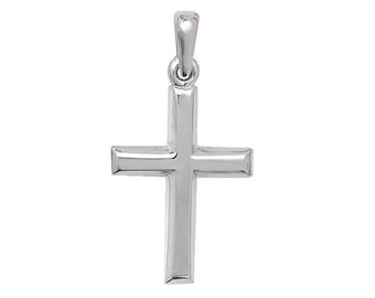 Small 9ct White Gold 1.8cm Plain Polished Hollow Cross Pendant - Real 9K Gold