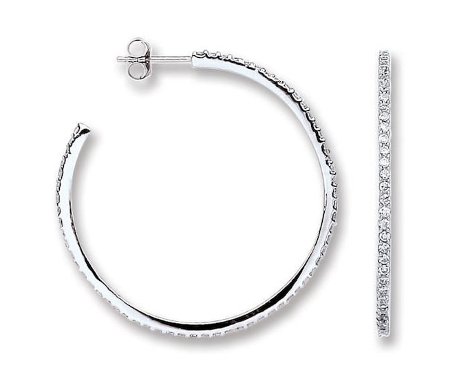 925 Sterling Silver 35mm Micro Pave Cz Open Hoop Earrings