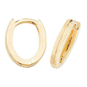 9ct Yellow Gold 10x8mm Plain D Shaped Hinged Oval Hoop Earrings - Real 9K Gold