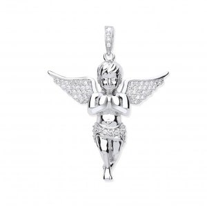 925 Sterling Silver Guardian Angel 3cm Pendant With Micro Pave Set Cz Wings