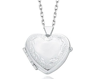 925 Sterling Silver Engraved Border 4 Photo Family Heart Locket