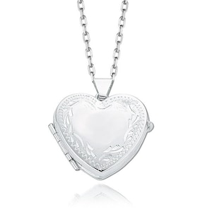 925 Sterling Silver Engraved Border 4 Photo Family Heart Locket