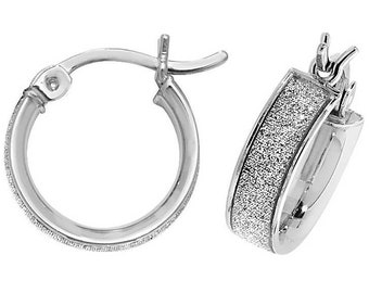 925 Sterling Silver Sparkly Stardust Centre Stripe Hoop Earrings - Choice of sizes