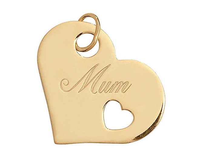 9ct Yellow Gold 2cm MUM Engraved Love Heart Tag Pendant Hallmarked - Real 9K Gold