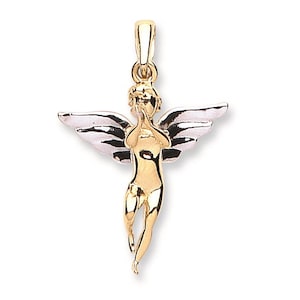 9ct 2 Colour Gold Guardian Angel Charm Pendant Hallmarked - Real 9K Gold