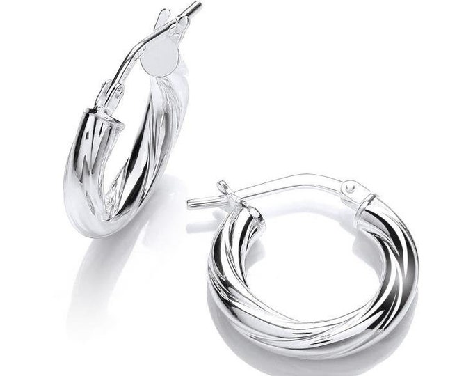 Sterling Silver 925 Polished Twisted Hoop 15mm Diameter Earrings