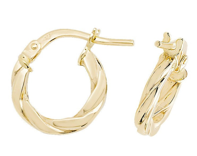 9ct Yellow Gold Flat Tube Twisted Hoop Earrings 8mm 10mm 15mm 20mm 25mm 30mm - Real 9K Gold