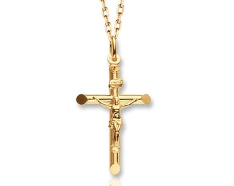 9ct Yellow Gold 3cm INRI Crucifix Cross Pendant Hallmarked - Real 9K Gold