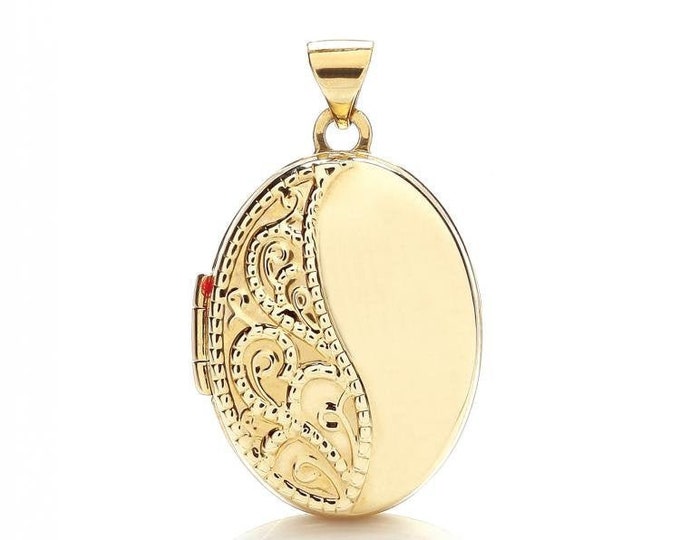 Small 9ct Yellow Gold Small 15x12mm Oval Shaped Locket With Pretty Lace Embossed Design - Real 9K Gold