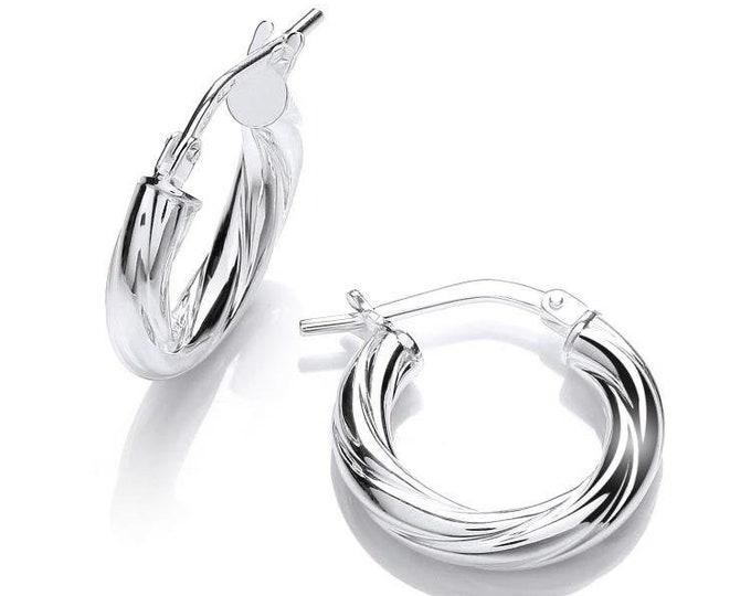 Sterling Silver 925 Polished Twisted Hoop 10mm Diameter Earrings