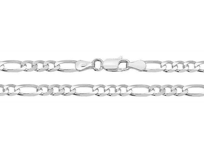 Solid 925 Sterling Silver 4mm Wide Figaro Chain Necklaces & Bracelets