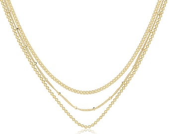 Gold Plated 925 Sterling Silver Multi Chain 3 Row Link Chain 22" Necklace Hallmarked
