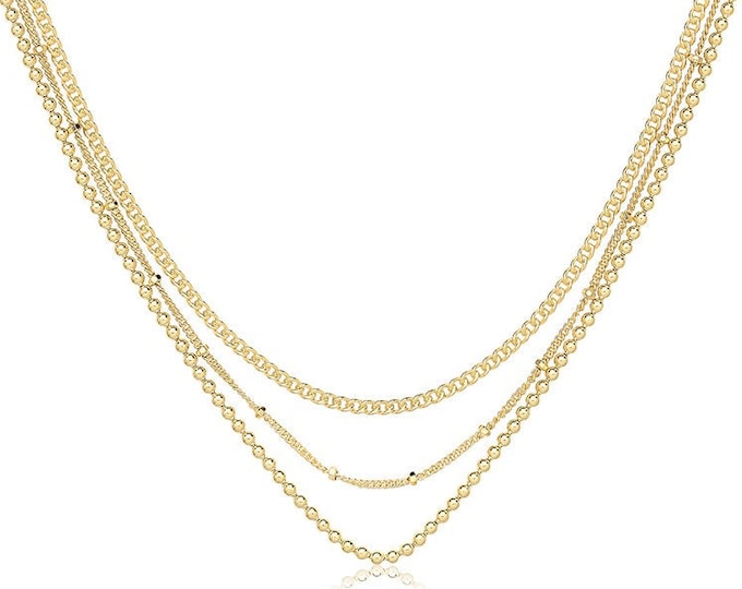 Gold Plated 925 Sterling Silver Multi Chain 3 Row Link Chain 22" Necklace Hallmarked
