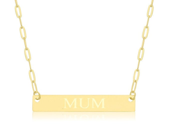 9ct Yellow Gold Paperclip Chain MUM Engraved Tag Necklace Hallmarked - Real 9K Gold