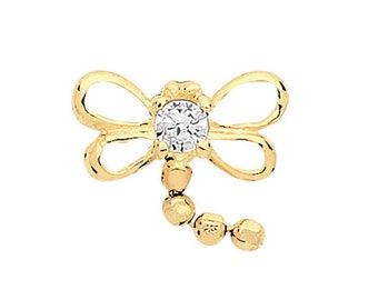 9ct Yellow Gold Cz Dragonfly Cartilage 6mm Post Screw Back Single Stud Earring - Real 9K Gold