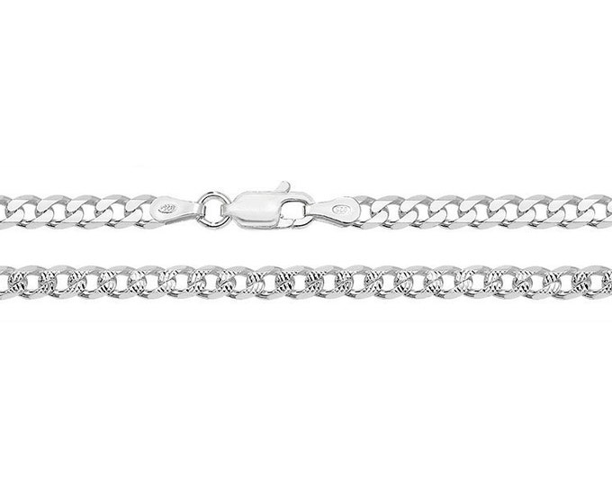 925 Sterling Silver 3mm Diamond Cut Pattern Curb Chain Necklaces - Choice of Lengths