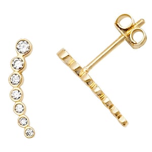 9ct Yellow Gold 12mm Bezel 7 Stone Cz Curved Bar Stud Earrings- Real 9K Gold