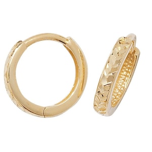 9ct Yellow Gold 8mm Diamond Cut Hinged Hoop Earrings - Real 9K Gold