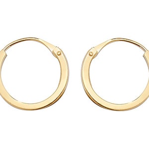 9ct Yellow Gold 10mm Diameter Hinged Threader Sleeper Flat Hoop Earrings - Real 9K Gold