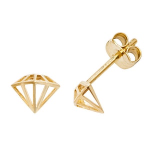 Small 9ct Yellow Gold 5mm Cut Out Diamond Design Stud Earrings - Real 9K Gold