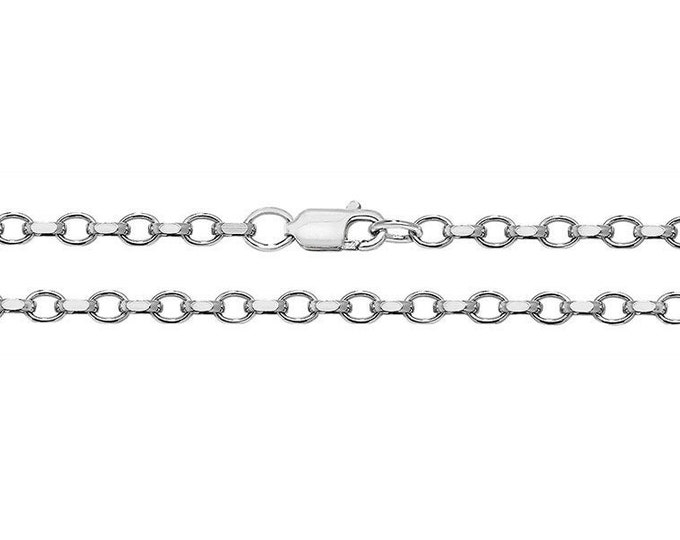 925 Sterling Silver Faceted Belcher or Rolo Chain Necklaces 2mm Wide