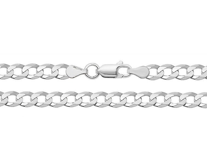 925 Sterling Silver 6mm Flat Curb Chain Necklaces - Choice of Lengths