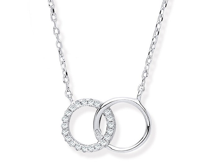 925 Sterling Silver Interlocking Cz Circles of Life  16" Necklace