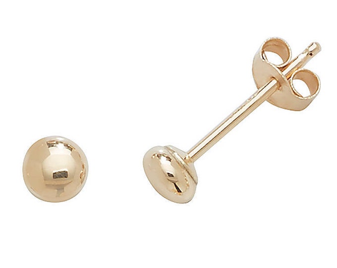 9ct Yellow Gold Plain Polished 4mm Button Stud Earrings - Real 9K Gold