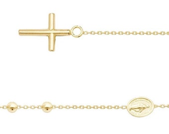 Ladies Miraculous Madonna 2mm Rosary Bead Bracelet 9ct Yellow Gold 7.5" Bracelet - Real 9K Gold