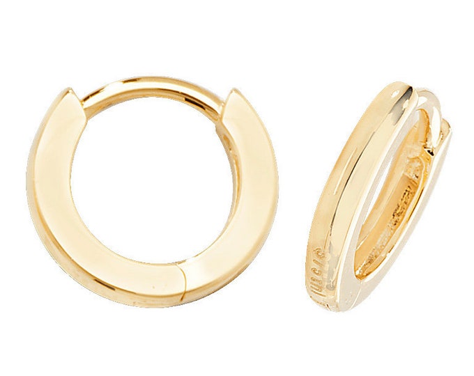 9ct Yellow Gold 10mm Plain D Shaped Hinged Hoop Earrings Hallmarked - Real 9K Gold