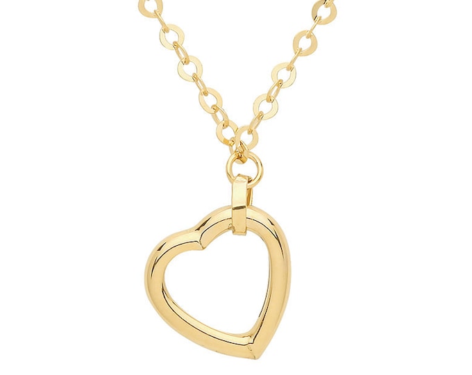 9ct Yellow Gold Suspended Open Heart Pendant on Adjustable 17"-18" Necklace
